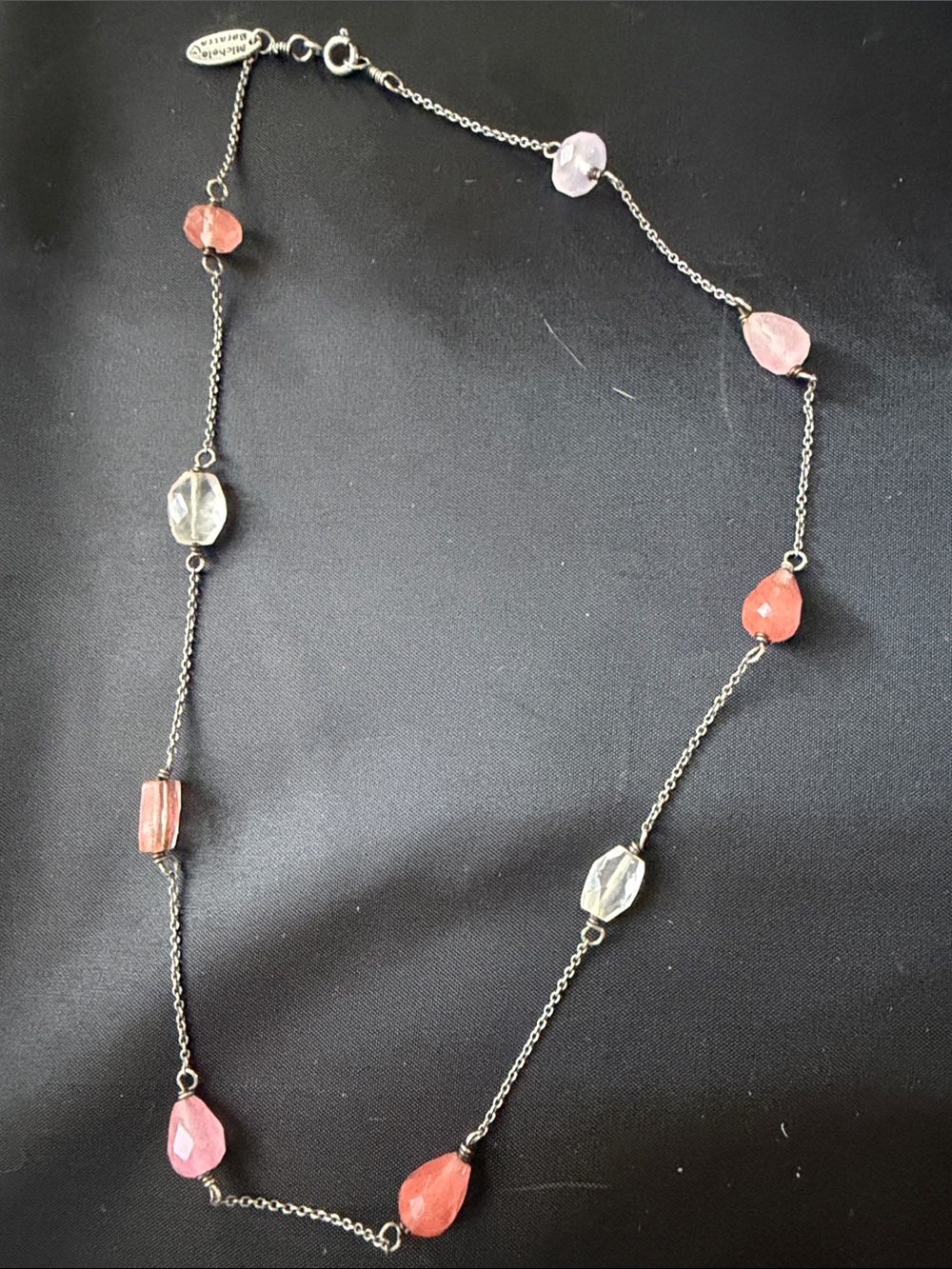 Michele Baratta Pink and White Clear Bead Necklace 16" Sterling​